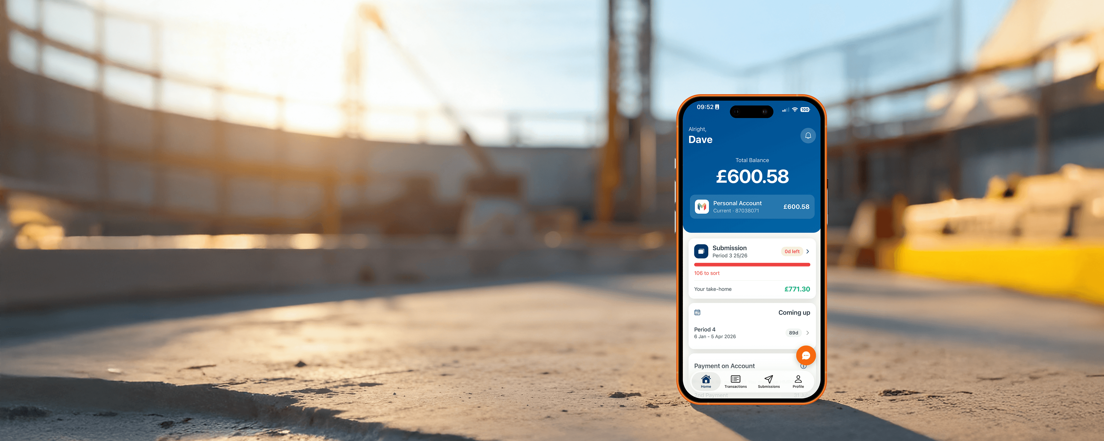 Construction site with Bosh app on phone